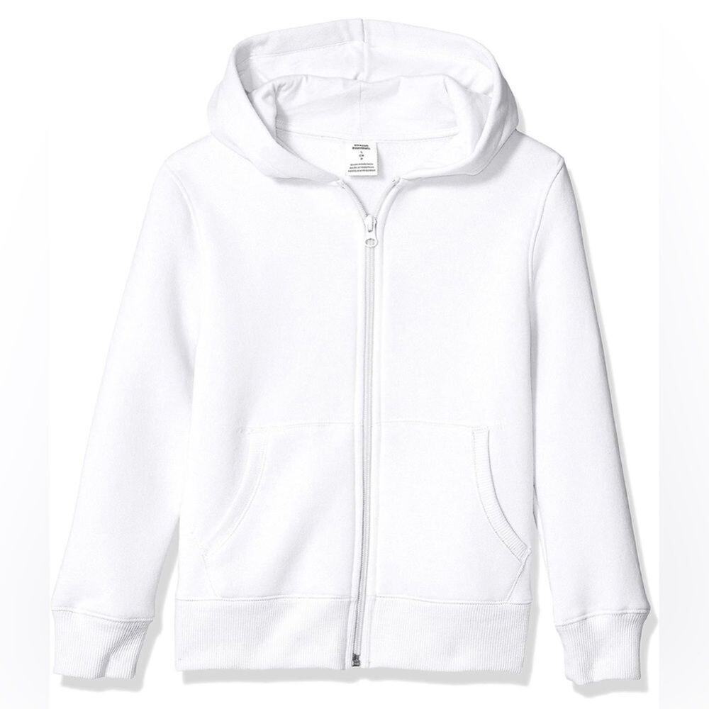 Amazon Essentials Boys Fleece Full Zip-Up Hoodie Size S White Sweatshirt (457)